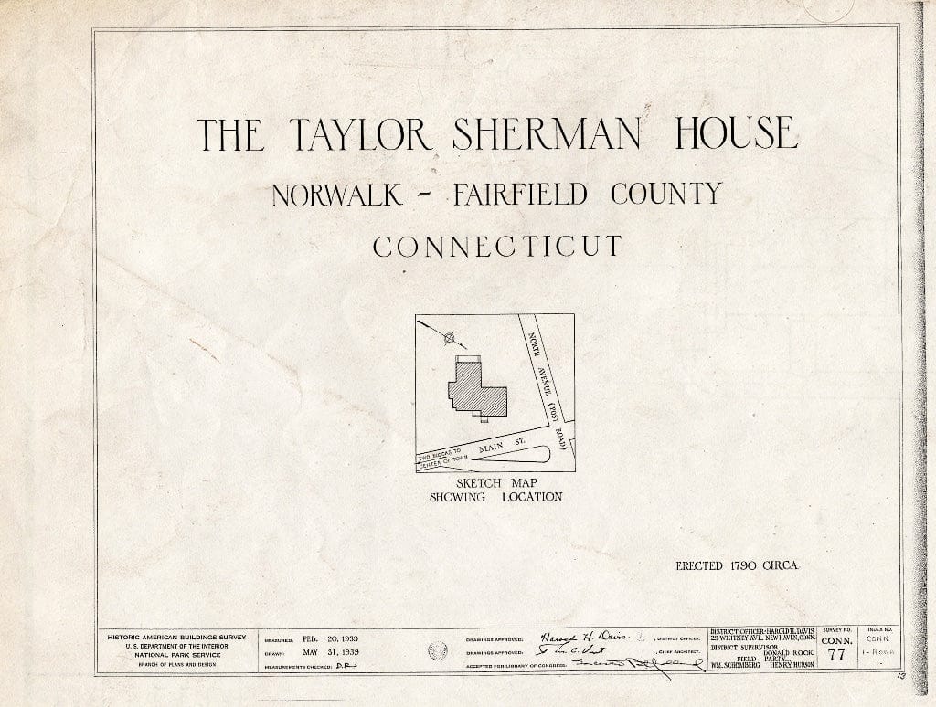 Blueprint HABS Conn,1-NOWA,1- (Sheet 0 of 13) - Taylor Sherman House, 89 Main Street, Norwalk, Fairfield County, CT