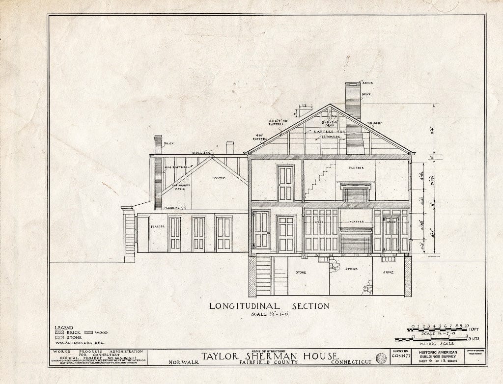Blueprint HABS Conn,1-NOWA,1- (Sheet 9 of 13) - Taylor Sherman House, 89 Main Street, Norwalk, Fairfield County, CT