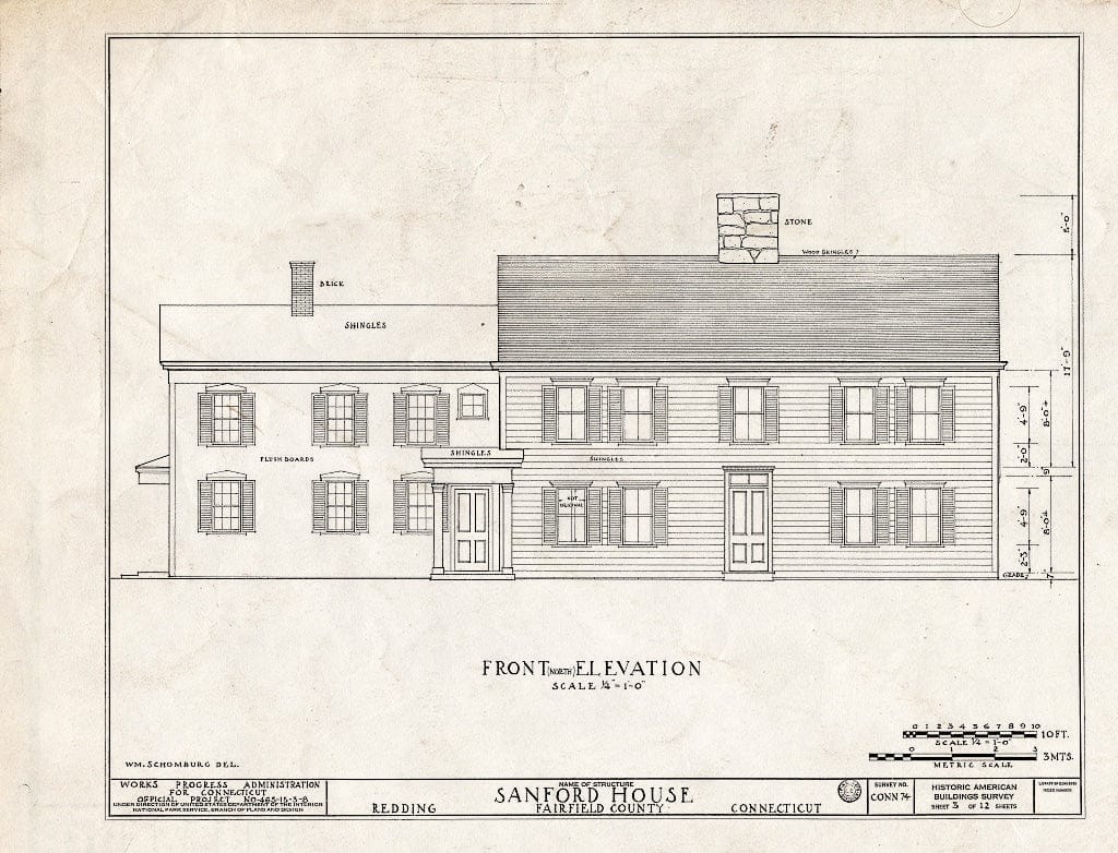 Blueprint HABS Conn,1-RED,1- (Sheet 3 of 12) - Jonathan B. Sanford House, Redding, Fairfield County, CT