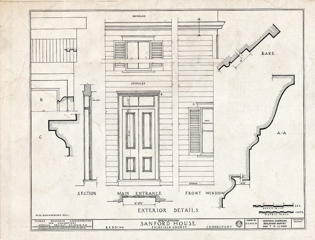 Blueprint HABS Conn,1-RED,1- (Sheet 7 of 12) - Jonathan B. Sanford House, Redding, Fairfield County, CT