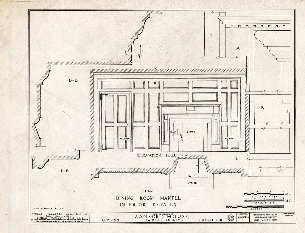 Blueprint HABS Conn,1-RED,1- (Sheet 12 of 12) - Jonathan B. Sanford House, Redding, Fairfield County, CT