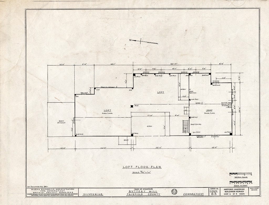 Blueprint HABS Conn,1-Silm,1- (Sheet 3 of 8) - Buttery Sawmill, Silvermine, Fairfield County, CT