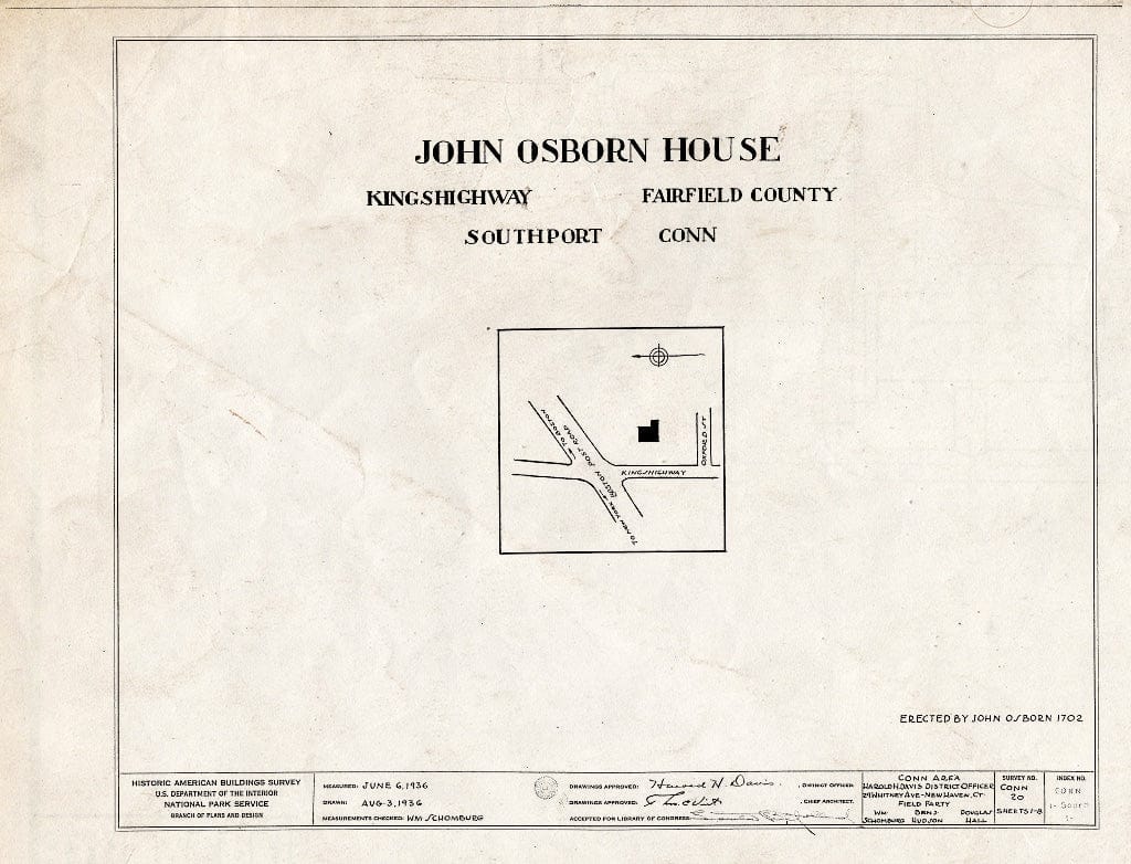 Blueprint HABS Conn,1-SOUPO,1- (Sheet 0 of 8) - John Osborn House, Kings Highway West, Southport, Fairfield County, CT