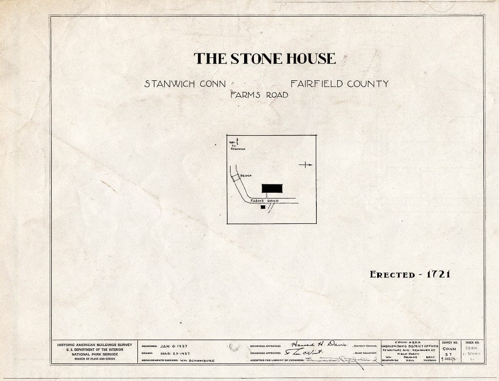 Blueprint HABS Conn,1-Stan.V,1- (Sheet 0 of 9) - Stone House, Farms Road, Stanwich, Fairfield County, CT