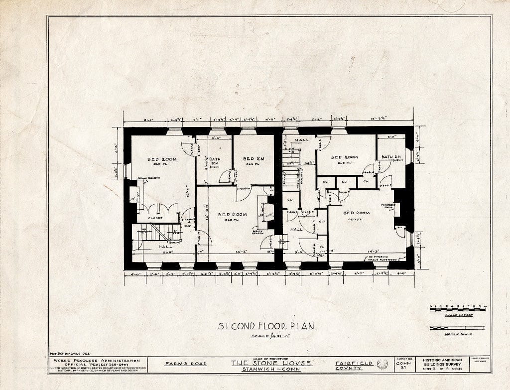 Blueprint HABS Conn,1-Stan.V,1- (Sheet 2 of 9) - Stone House, Farms Road, Stanwich, Fairfield County, CT