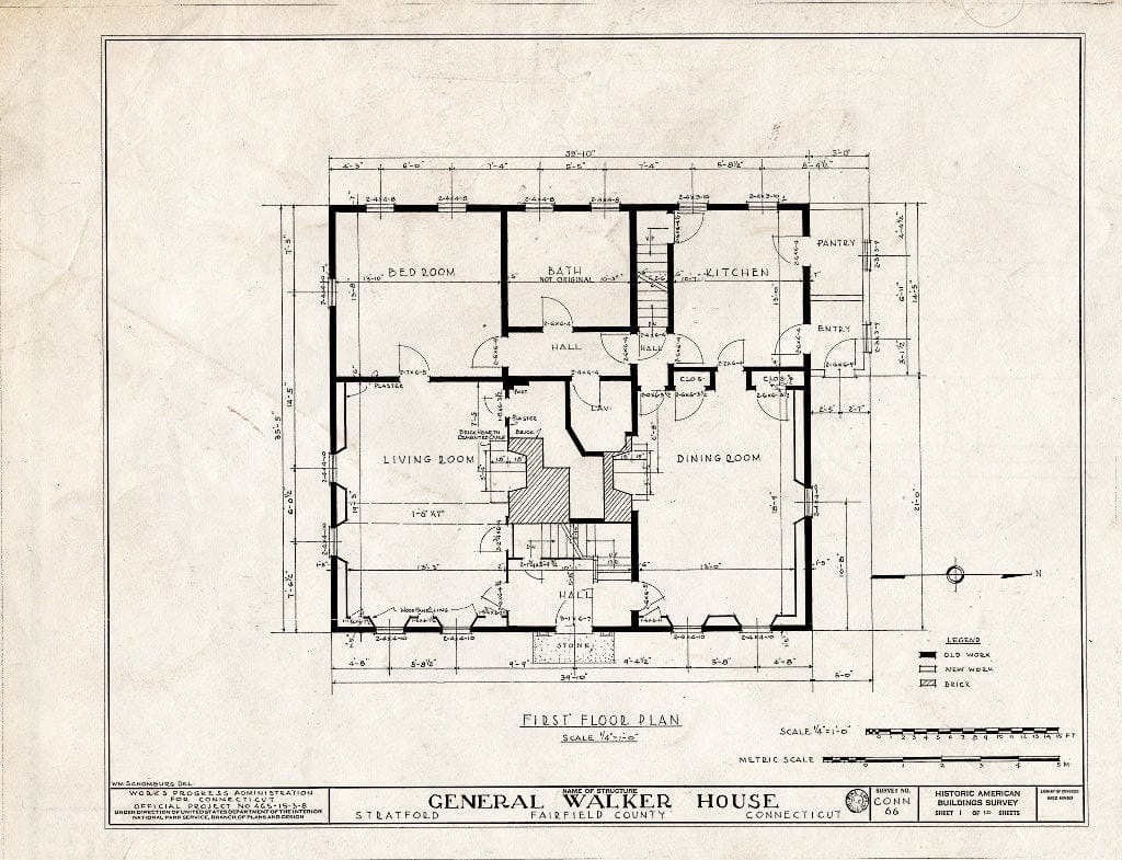 Blueprint HABS Conn,1-STRAT,1- (Sheet 1 of 10) - General Joseph Walker House, 2175 Elm Street, Stratford, Fairfield County, CT