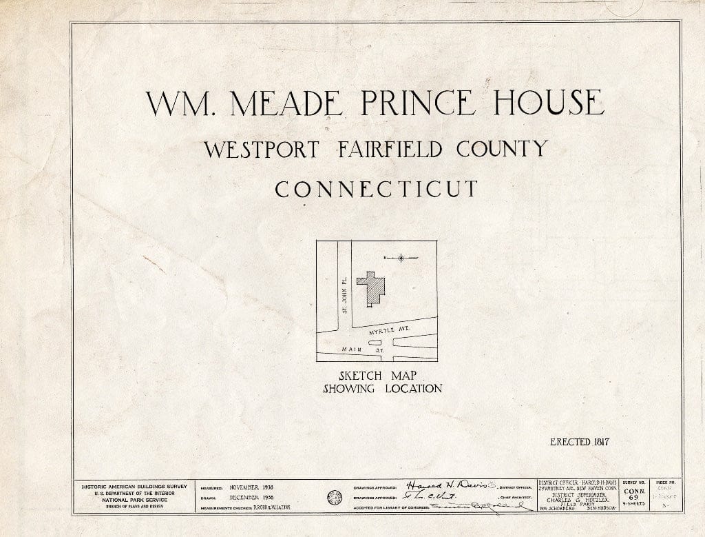 Blueprint HABS Conn,1-WESPO,3- (Sheet 0 of 9) - William Meade Prince House, Saint John Place, Westport, Fairfield County, CT