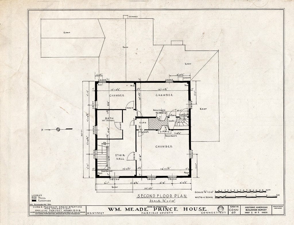 Blueprint HABS Conn,1-WESPO,3- (Sheet 2 of 9) - William Meade Prince House, Saint John Place, Westport, Fairfield County, CT