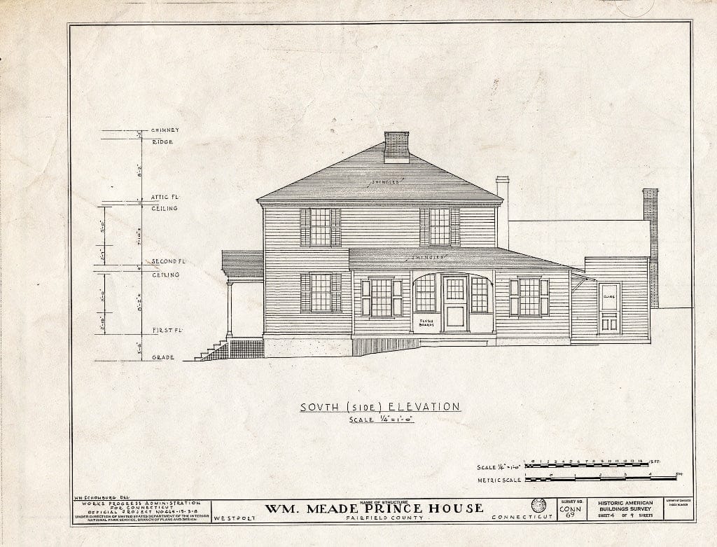 Blueprint HABS Conn,1-WESPO,3- (Sheet 4 of 9) - William Meade Prince House, Saint John Place, Westport, Fairfield County, CT