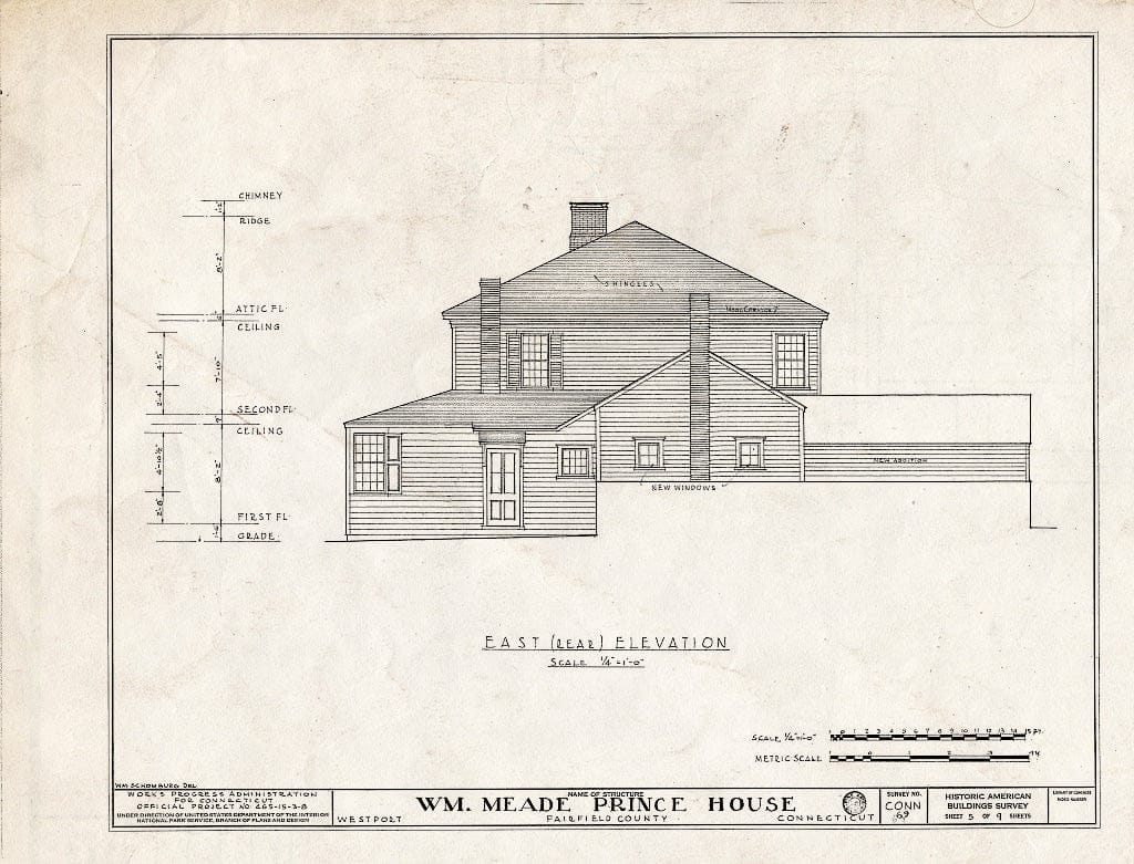 Blueprint HABS Conn,1-WESPO,3- (Sheet 5 of 9) - William Meade Prince House, Saint John Place, Westport, Fairfield County, CT