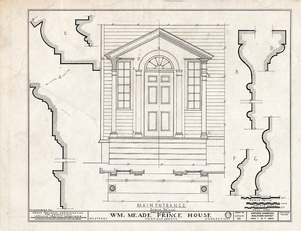Blueprint HABS Conn,1-WESPO,3- (Sheet 7 of 9) - William Meade Prince House, Saint John Place, Westport, Fairfield County, CT