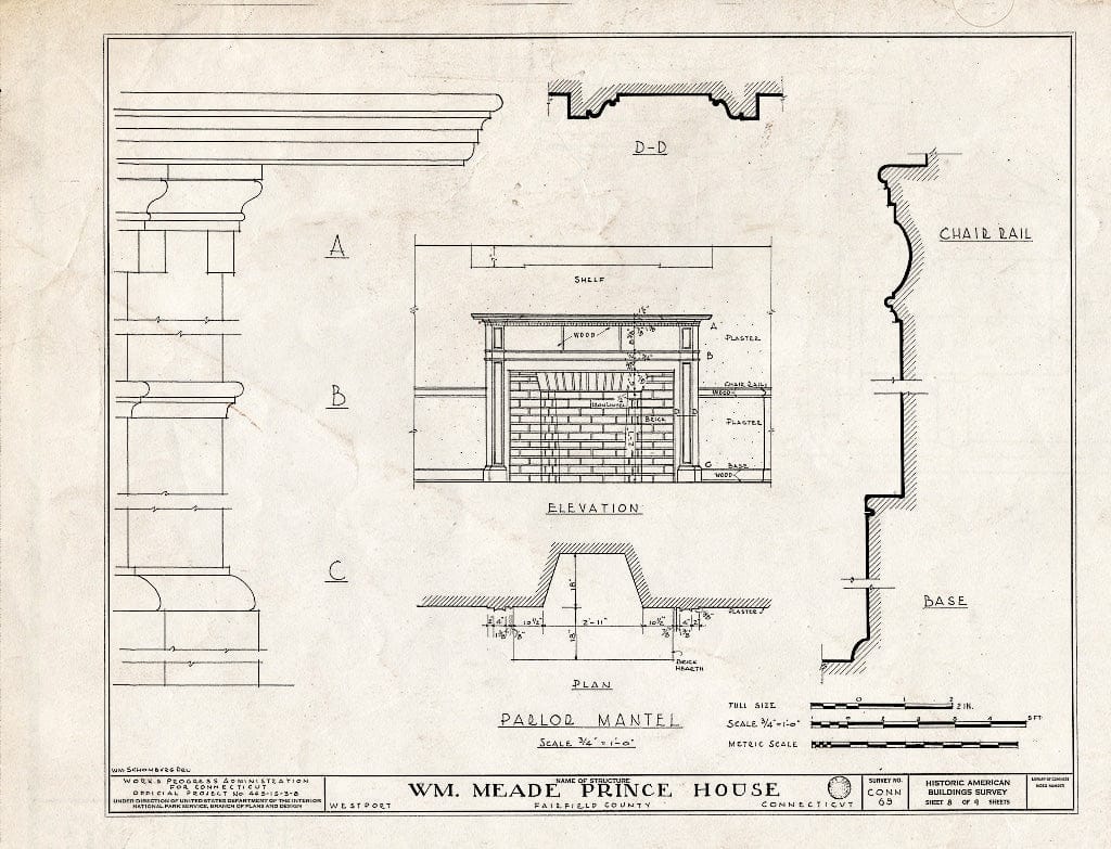 Blueprint HABS Conn,1-WESPO,3- (Sheet 8 of 9) - William Meade Prince House, Saint John Place, Westport, Fairfield County, CT