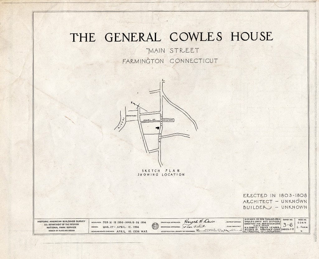 Blueprint HABS Conn,2-Farm,6- (Sheet 0 of 11) - Major General Solomon Cowles House, Main Street, Farmington, Hartford County, CT