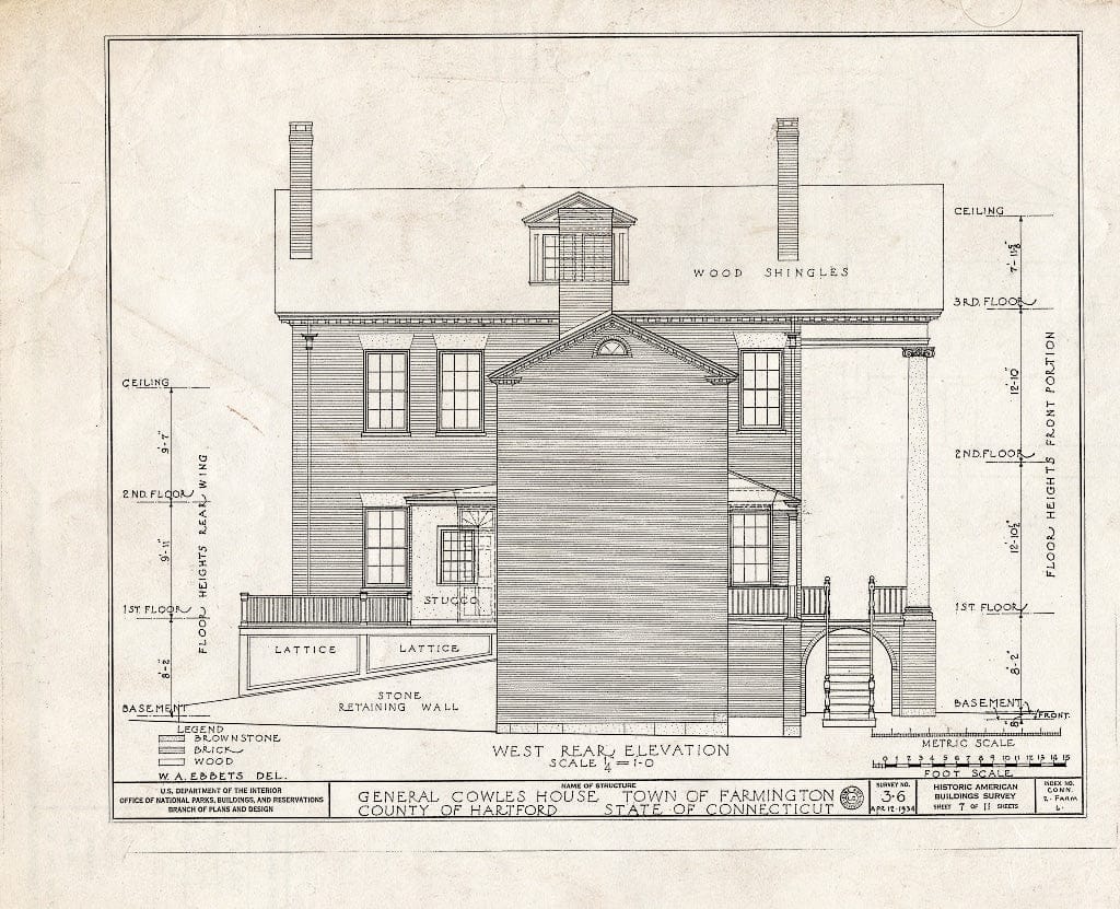 Blueprint HABS Conn,2-Farm,6- (Sheet 7 of 11) - Major General Solomon Cowles House, Main Street, Farmington, Hartford County, CT