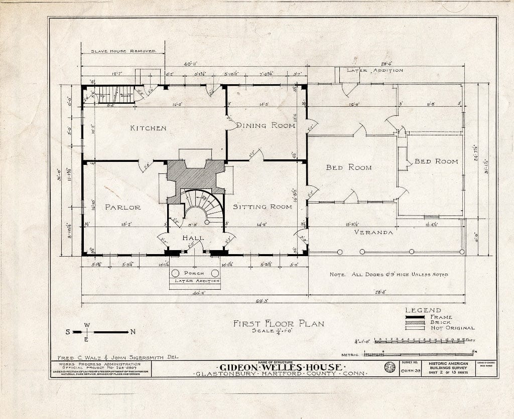 Blueprint HABS Conn,2-GLASB,1- (Sheet 2 of 13) - Gideon Welles House, Main & Hebron Streets, Glastonbury, Hartford County, CT