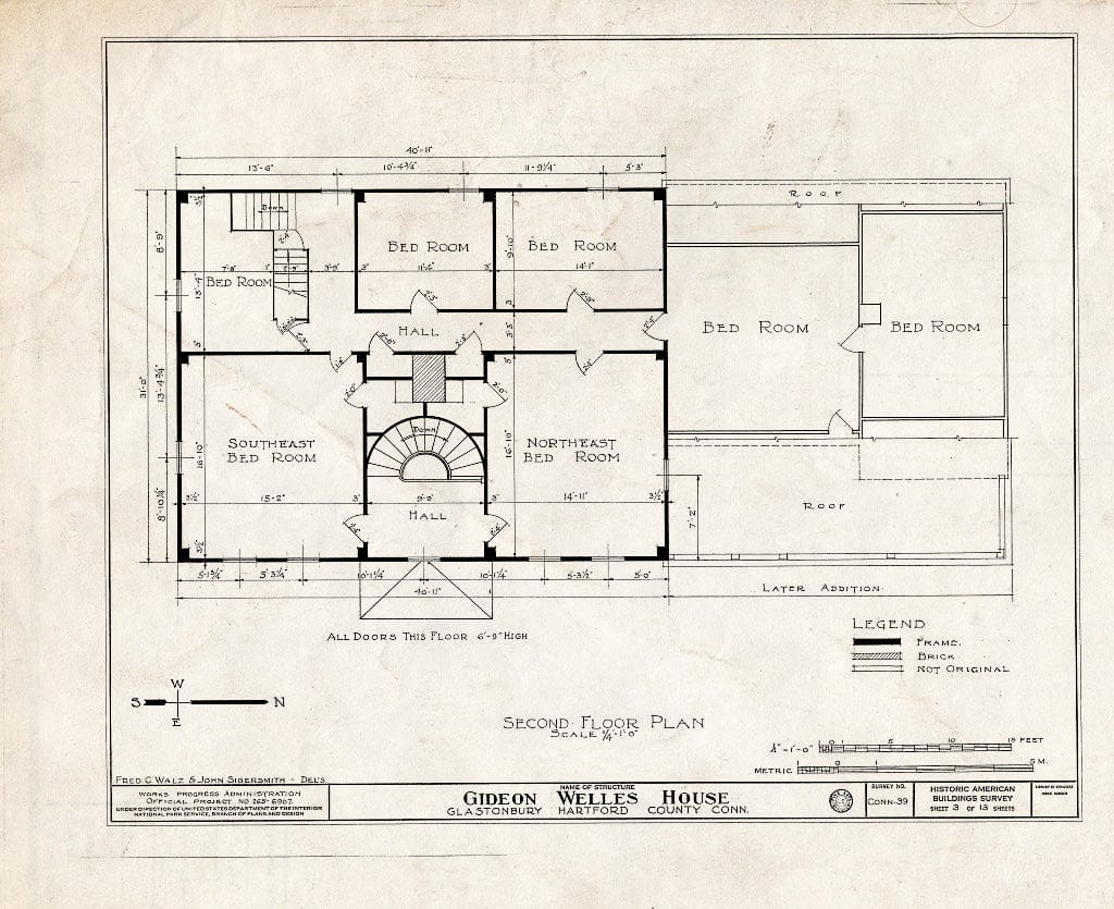 Blueprint HABS Conn,2-GLASB,1- (Sheet 3 of 13) - Gideon Welles House, Main & Hebron Streets, Glastonbury, Hartford County, CT