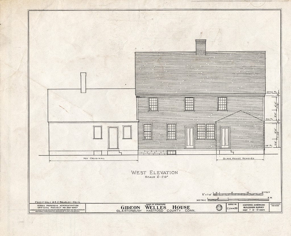 Blueprint HABS Conn,2-GLASB,1- (Sheet 7 of 13) - Gideon Welles House, Main & Hebron Streets, Glastonbury, Hartford County, CT