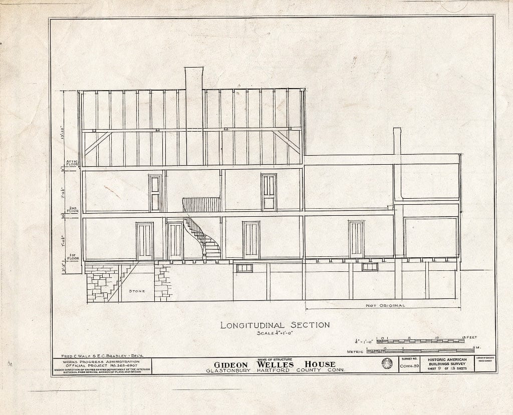 Blueprint HABS Conn,2-GLASB,1- (Sheet 9 of 13) - Gideon Welles House, Main & Hebron Streets, Glastonbury, Hartford County, CT