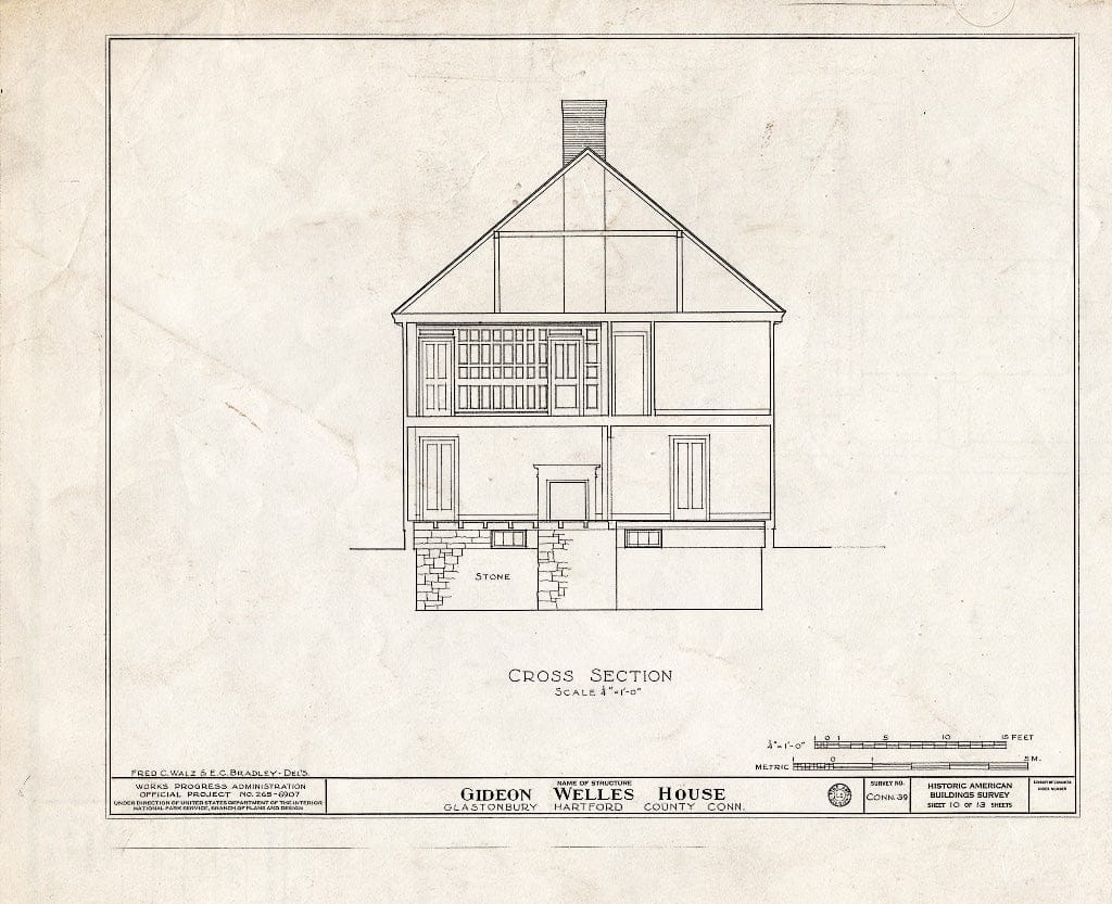Blueprint HABS Conn,2-GLASB,1- (Sheet 10 of 13) - Gideon Welles House, Main & Hebron Streets, Glastonbury, Hartford County, CT