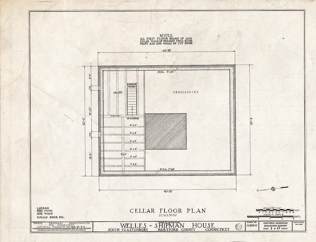 Blueprint HABS Conn,2-GLASBS,1- (Sheet 1 of 17) - Welles-Shipman House, Station Street, South Glastonbury, Hartford County, CT