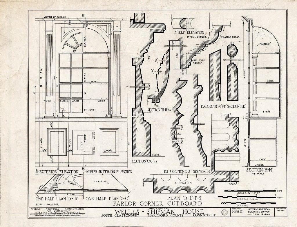 Blueprint HABS Conn,2-GLASBS,1- (Sheet 16 of 17) - Welles-Shipman House, Station Street, South Glastonbury, Hartford County, CT
