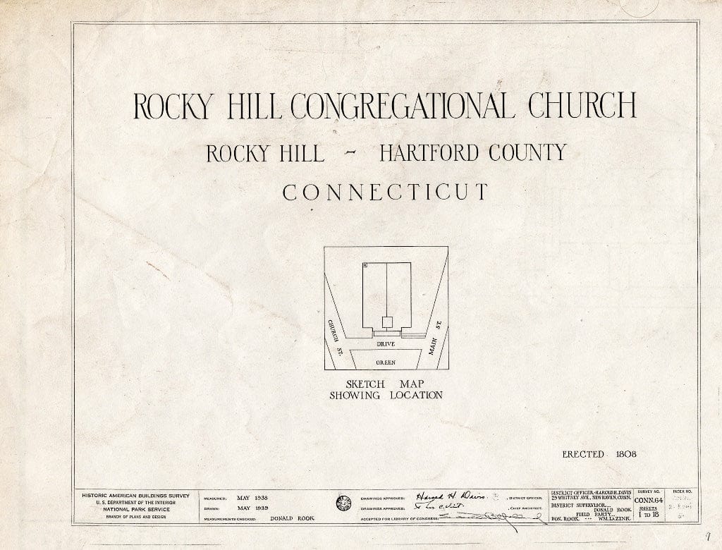 Blueprint HABS Conn,2-ROHI,5- (Sheet 0 of 18) - Rocky Hill Congregational Church, Church & Main Streets, Rocky Hill, Hartford County, CT