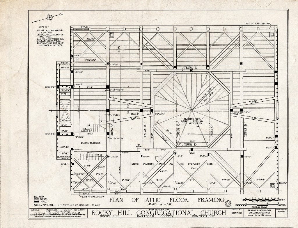 Blueprint HABS Conn,2-ROHI,5- (Sheet 4 of 18) - Rocky Hill Congregational Church, Church & Main Streets, Rocky Hill, Hartford County, CT