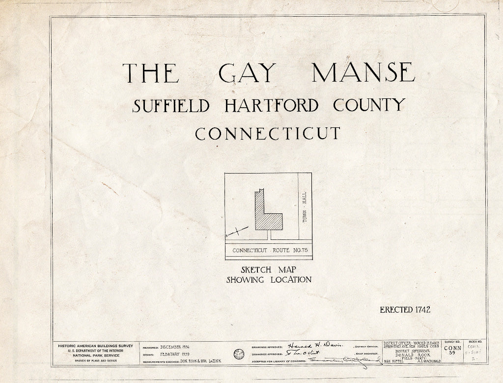 Blueprint HABS Conn,2-Sufi,2- (Sheet 0 of 21) - Reverend Ebenezer Gay Manse, Route 75, Suffield, Hartford County, CT