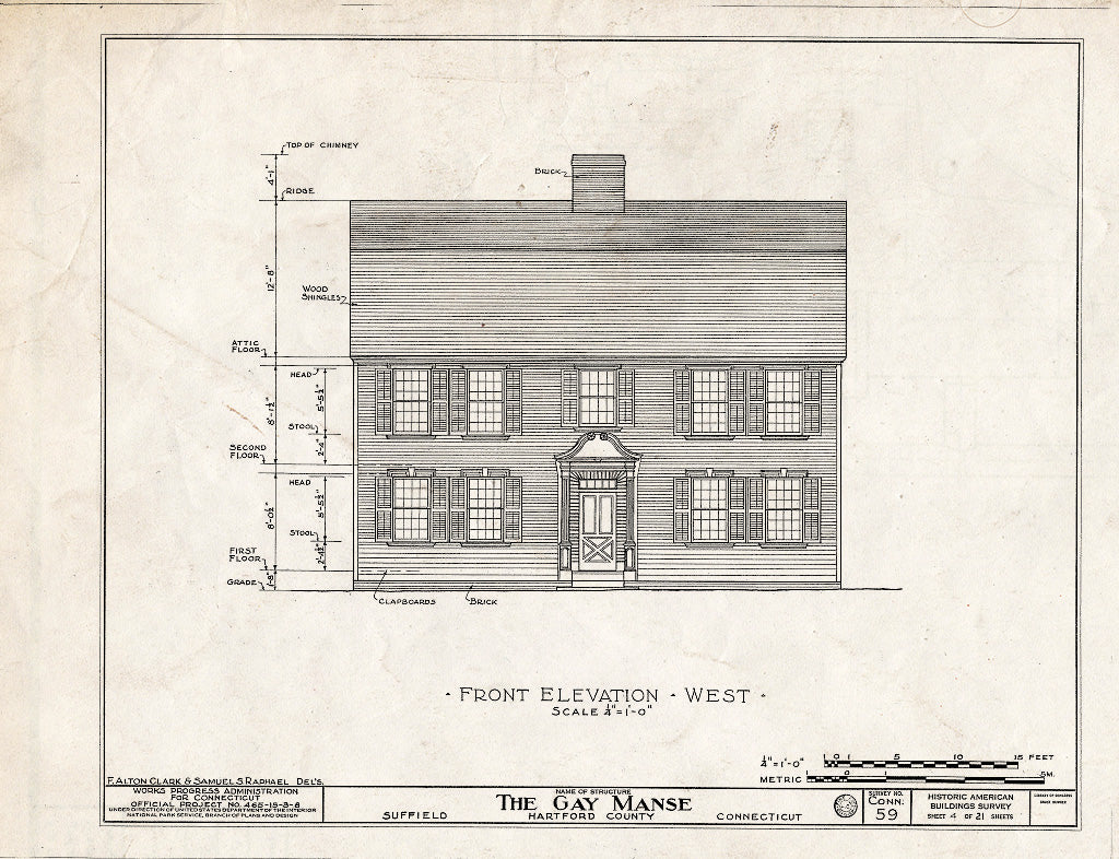 Blueprint HABS Conn,2-Sufi,2- (Sheet 4 of 21) - Reverend Ebenezer Gay Manse, Route 75, Suffield, Hartford County, CT