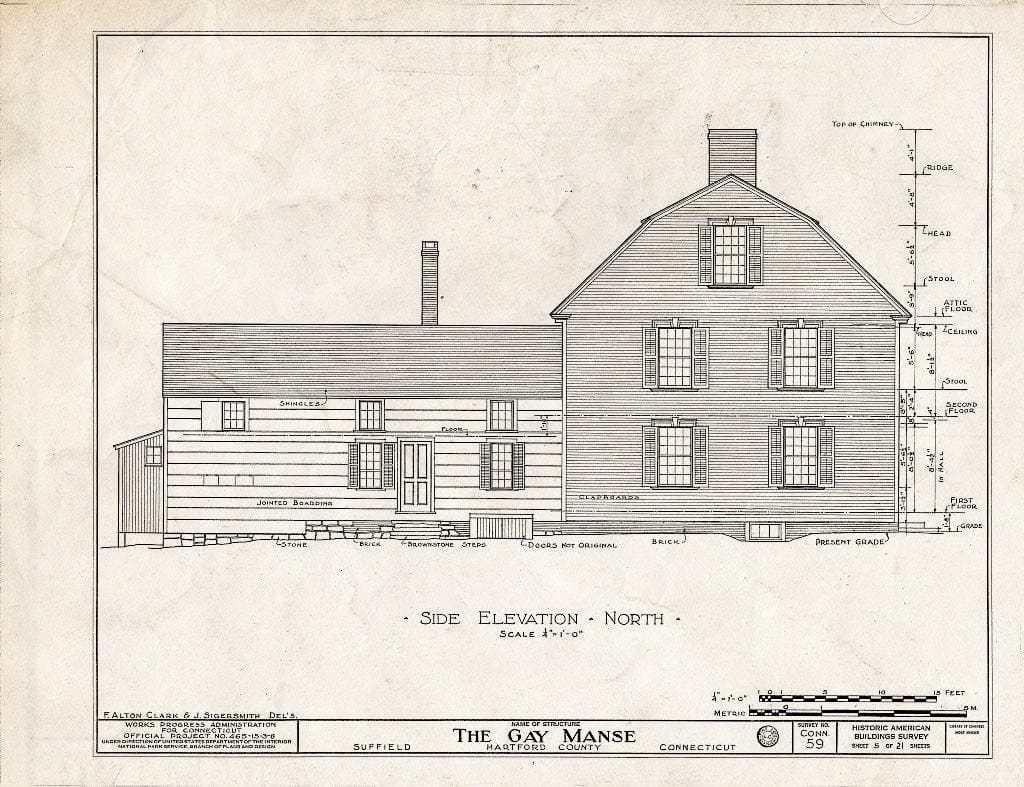 Blueprint HABS Conn,2-Sufi,2- (Sheet 5 of 21) - Reverend Ebenezer Gay Manse, Route 75, Suffield, Hartford County, CT