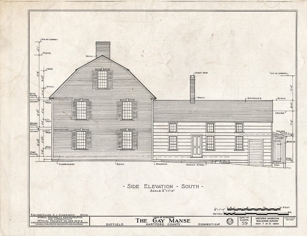 Blueprint HABS Conn,2-Sufi,2- (Sheet 7 of 21) - Reverend Ebenezer Gay Manse, Route 75, Suffield, Hartford County, CT