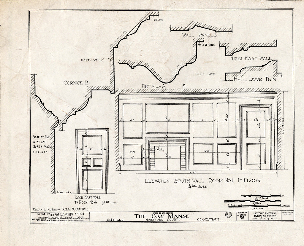 Blueprint HABS Conn,2-Sufi,2- (Sheet 10 of 21) - Reverend Ebenezer Gay Manse, Route 75, Suffield, Hartford County, CT