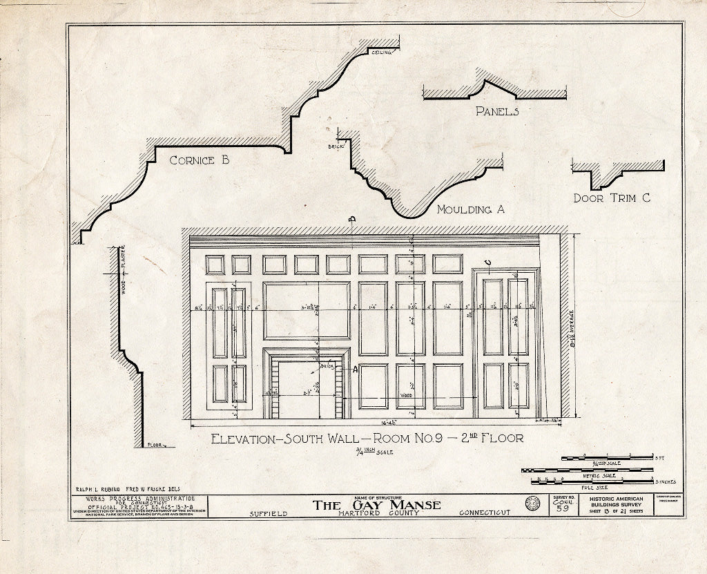 Blueprint HABS Conn,2-Sufi,2- (Sheet 13 of 21) - Reverend Ebenezer Gay Manse, Route 75, Suffield, Hartford County, CT