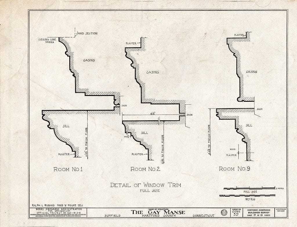Blueprint HABS Conn,2-Sufi,2- (Sheet 19 of 21) - Reverend Ebenezer Gay Manse, Route 75, Suffield, Hartford County, CT