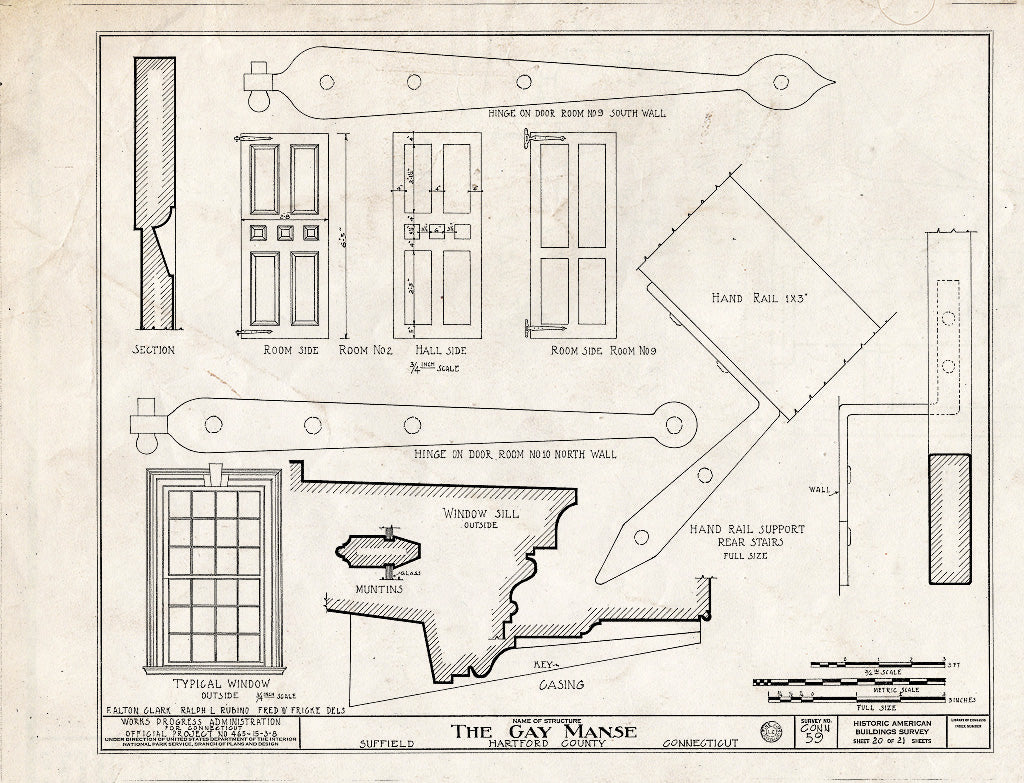 Blueprint HABS Conn,2-Sufi,2- (Sheet 20 of 21) - Reverend Ebenezer Gay Manse, Route 75, Suffield, Hartford County, CT