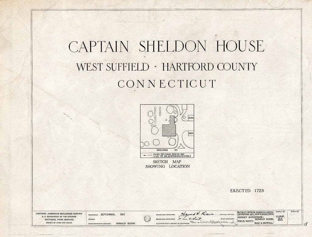 Blueprint HABS Conn,2-SUFIW,1- (Sheet 0 of 20) - Captain Jonathan Sheldon House, Sheldon Street, West Suffield, Hartford County, CT