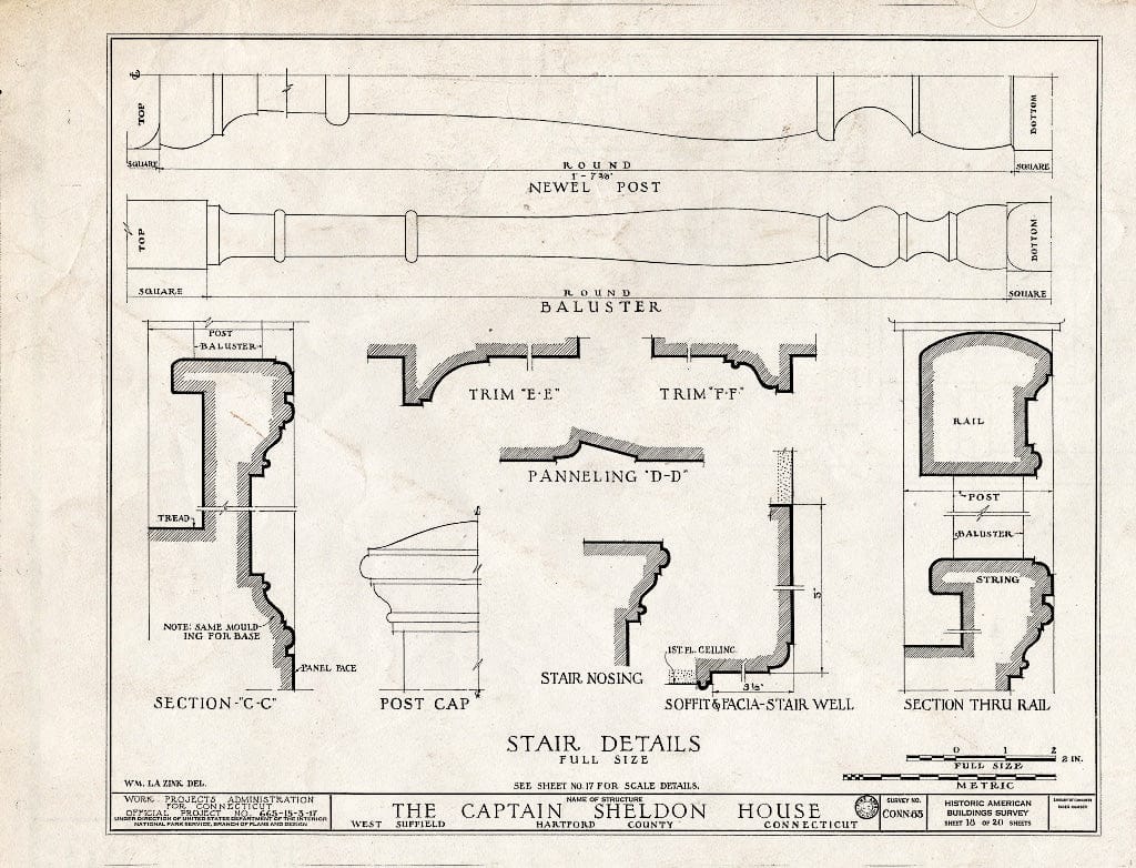 Blueprint HABS Conn,2-SUFIW,1- (Sheet 18 of 20) - Captain Jonathan Sheldon House, Sheldon Street, West Suffield, Hartford County, CT