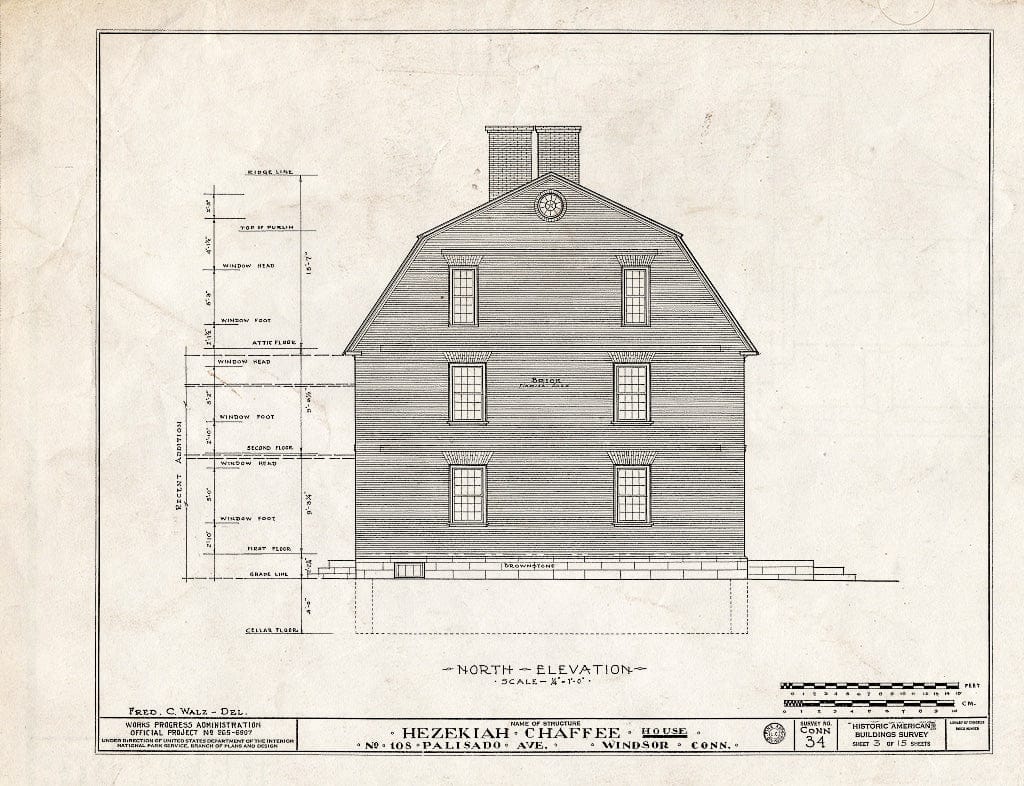 Blueprint HABS Conn,2-Wind,3- (Sheet 3 of 15) - Hezekiah Chaffee House, 108 Palisado Avenue, Windsor, Hartford County, CT