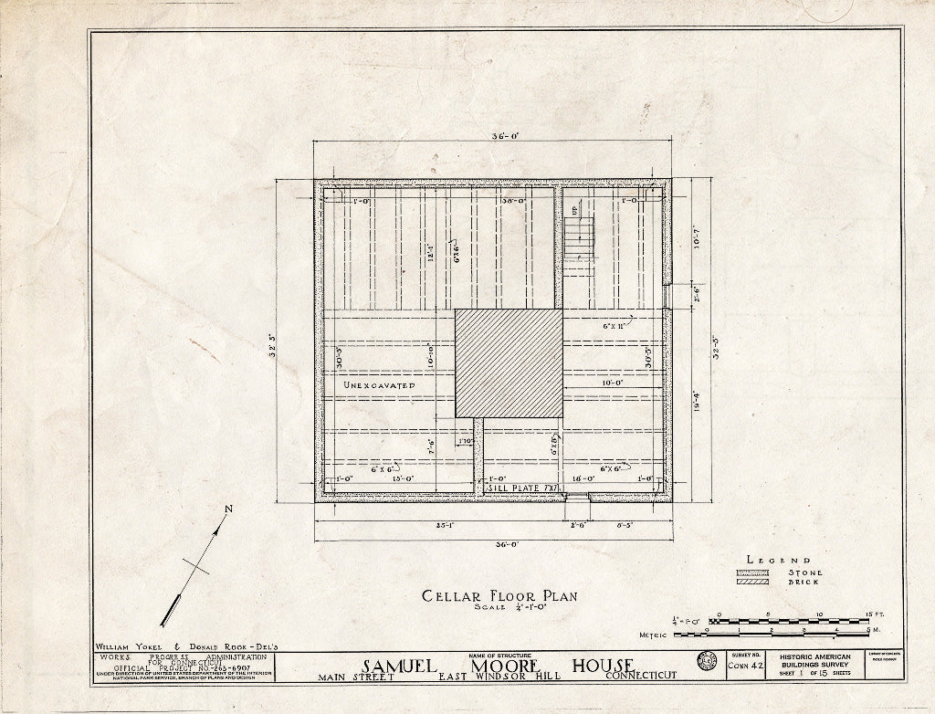 Blueprint HABS Conn,2-WINHIE,5- (Sheet 1 of 15) - Samuel Moore House, Station 48 - Main Street, East Windsor Hill, Hartford County, CT