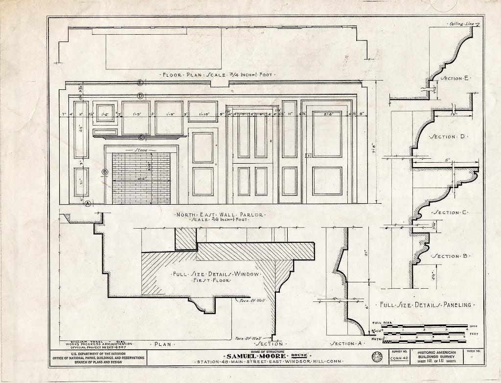 Blueprint HABS Conn,2-WINHIE,5- (Sheet 12 of 15) - Samuel Moore House, Station 48 - Main Street, East Windsor Hill, Hartford County, CT