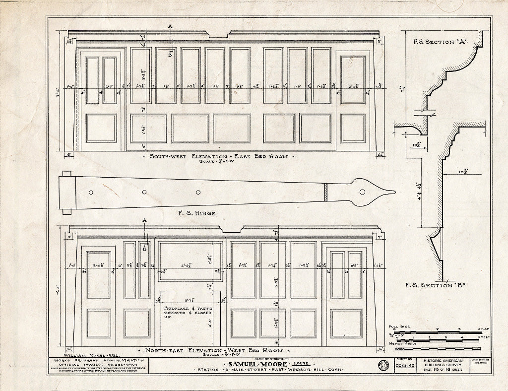 Blueprint HABS Conn,2-WINHIE,5- (Sheet 13 of 15) - Samuel Moore House, Station 48 - Main Street, East Windsor Hill, Hartford County, CT