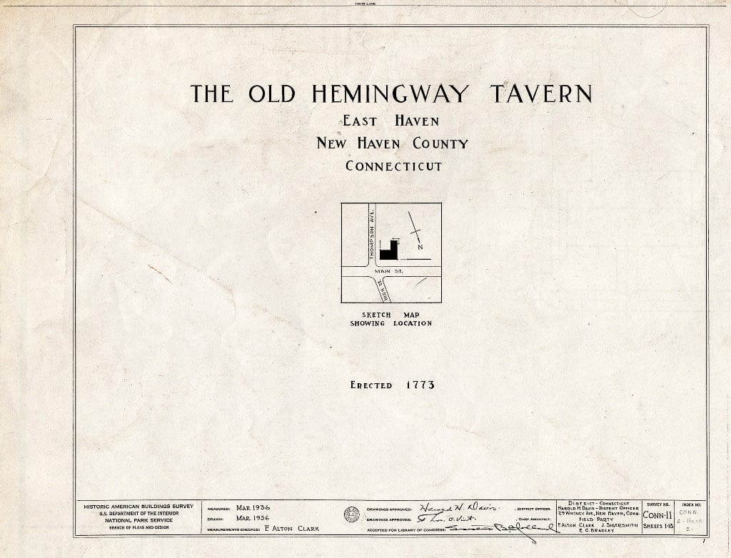 Blueprint HABS Conn,5-Have,2- (Sheet 0 of 13) - Old Hemingway Tavern, 262 Main Street, East Haven, New Haven County, CT