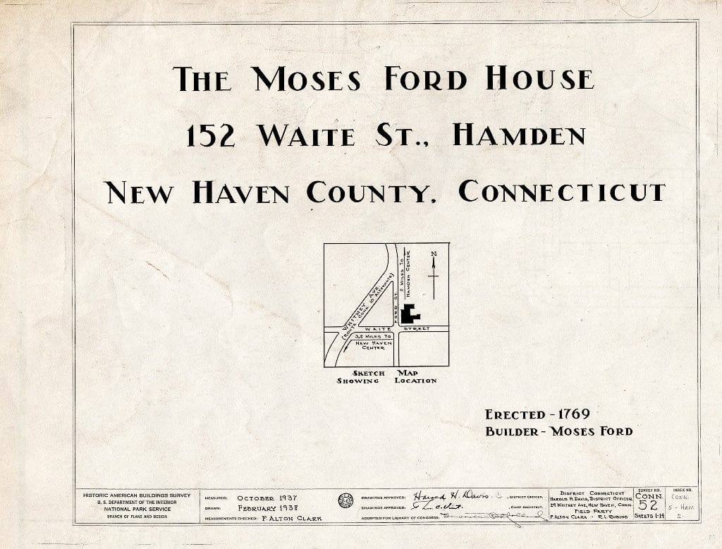 Blueprint HABS Conn,5-HAM,2- (Sheet 0 of 14) - Moses Ford House, 152 Waite Street, Hamden, New Haven County, CT
