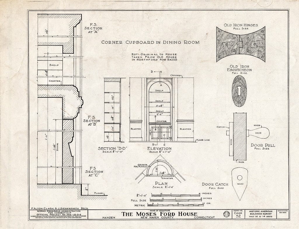 Blueprint HABS Conn,5-HAM,2- (Sheet 14 of 14) - Moses Ford House, 152 Waite Street, Hamden, New Haven County, CT