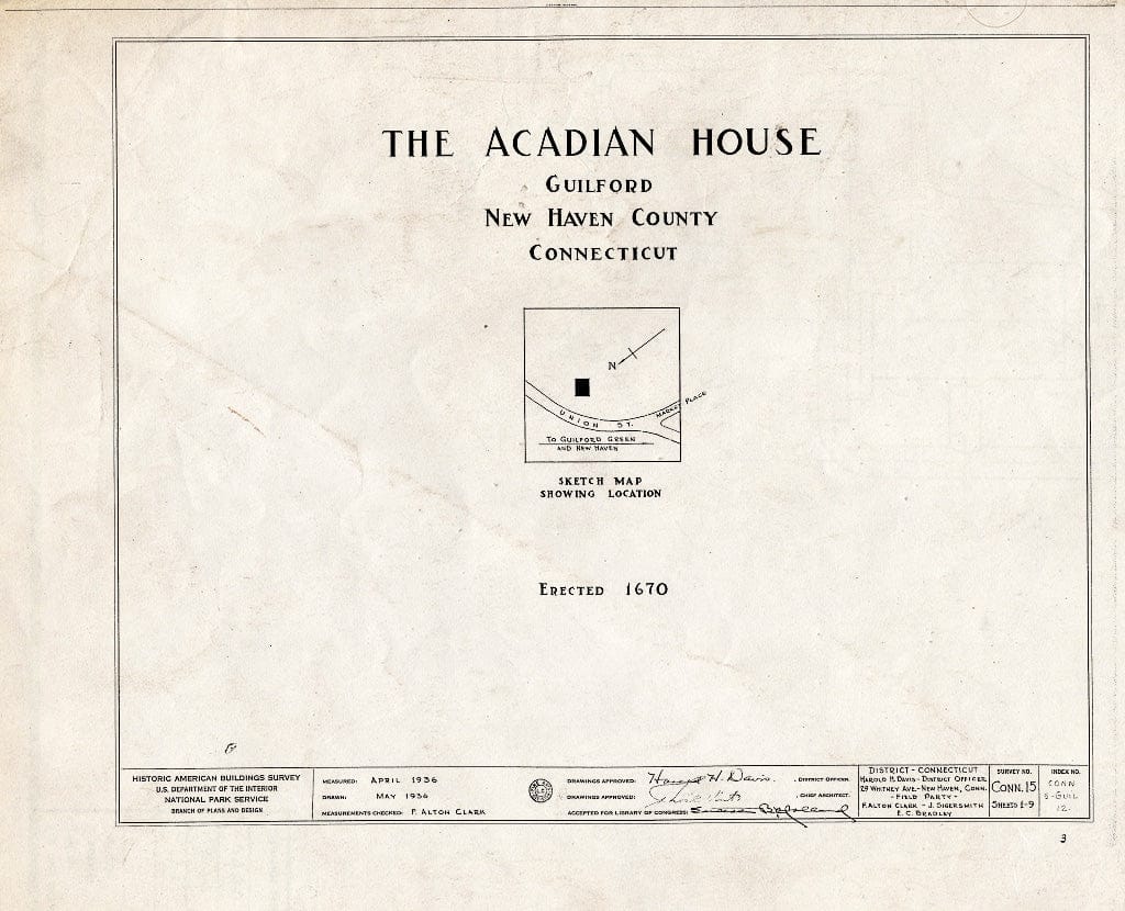 Blueprint HABS Conn,5-GUIL,12- (Sheet 0 of 9) - Acadian House, Union Street, Guilford, New Haven County, CT