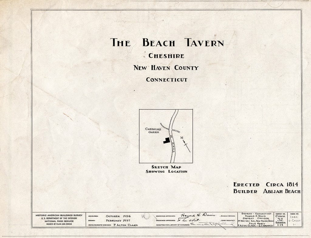 Blueprint HABS Conn,5-CHESH,1- (Sheet 0 of 18) - Beach Tavern, Main Street, Cheshire, New Haven County, CT