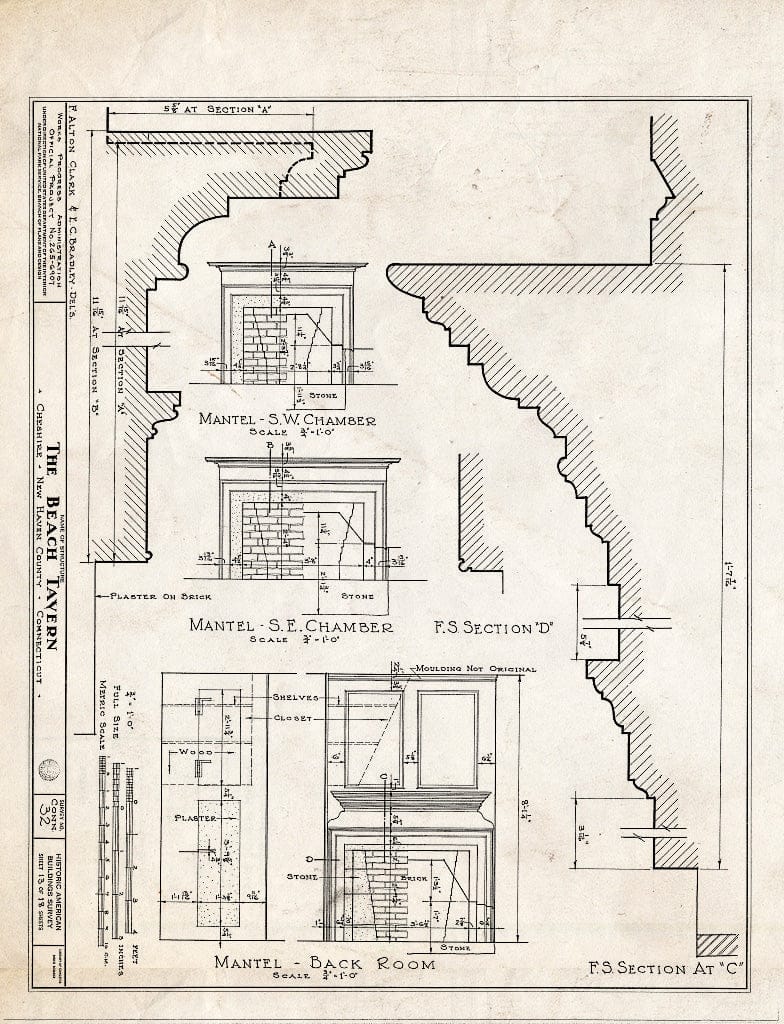 Blueprint HABS Conn,5-CHESH,1- (Sheet 13 of 18) - Beach Tavern, Main Street, Cheshire, New Haven County, CT