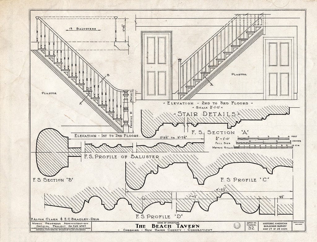 Blueprint HABS Conn,5-CHESH,1- (Sheet 17 of 18) - Beach Tavern, Main Street, Cheshire, New Haven County, CT
