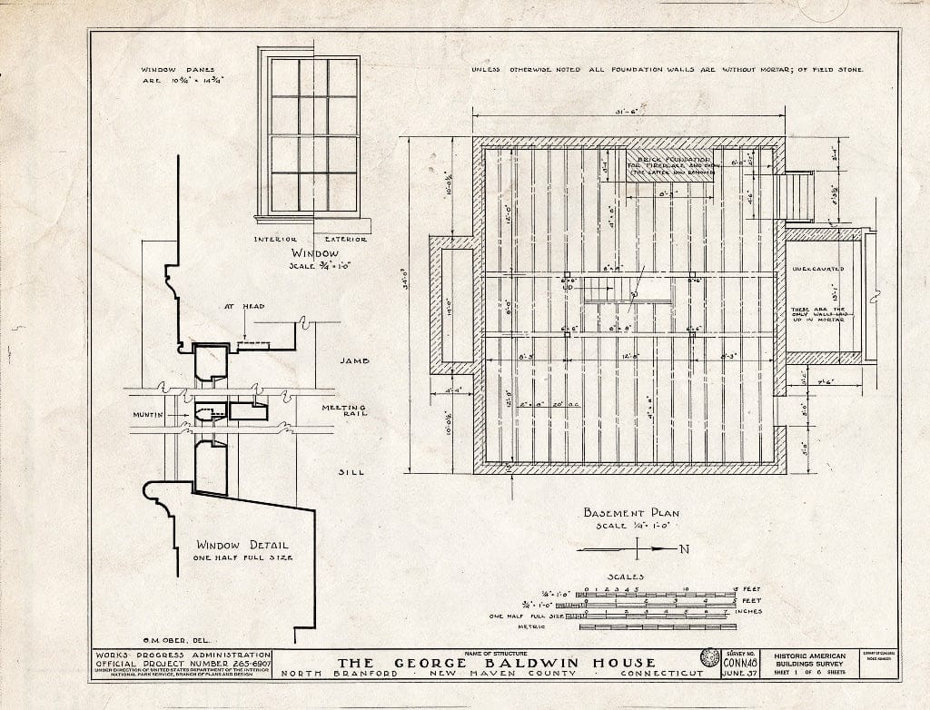 Blueprint HABS Conn,5-BRAN.V,1- (Sheet 1 of 6) - George Baldwin House, State Route 80, North Branford, New Haven County, CT