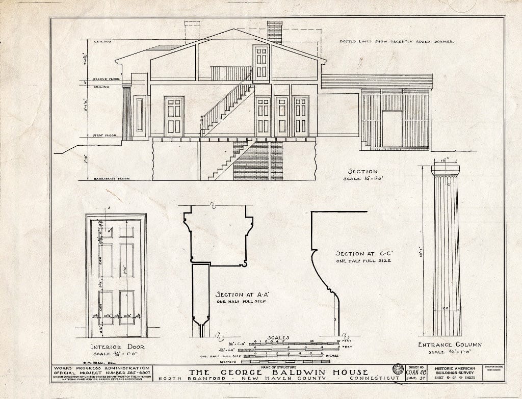 Blueprint HABS Conn,5-BRAN.V,1- (Sheet 6 of 6) - George Baldwin House, State Route 80, North Branford, New Haven County, CT